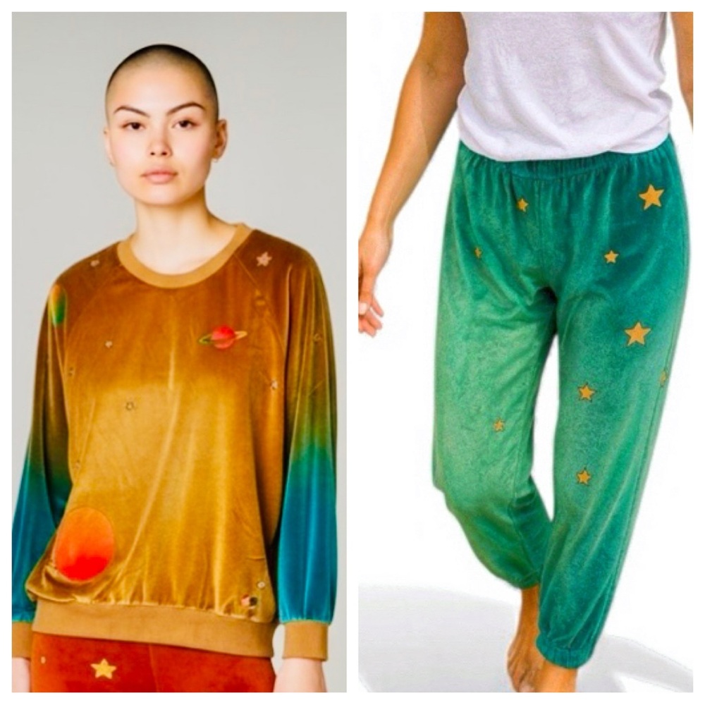 Aviator Nation Velvet Bomber & jogger track suit, Mustard Gold & emerald green
